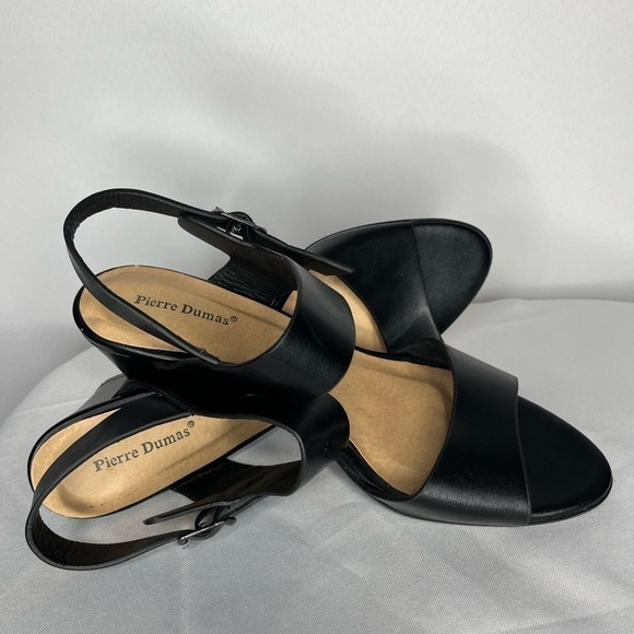 Pierre Dumas Heels Womens 10 Chunky Open Toe Black Shoes Spring Summer Party - Picture 2 of 3